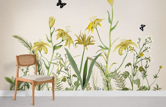 home decor murals with yellow flowers and plants