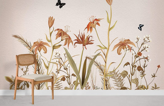 wall paintings with orange flowers and shrubs