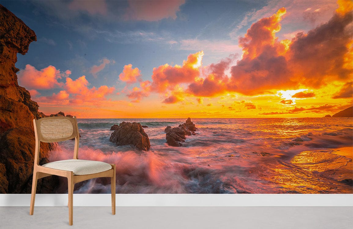 beautiful sunset glow sea wallpaper mural design