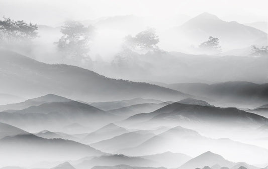 mural wallpaper with an attractive mountain scene for use in home decor