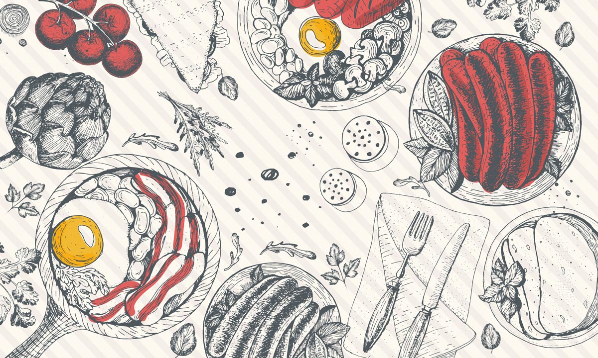 Rustic Monochrome Kitchen Sketch Mural Wallpaper