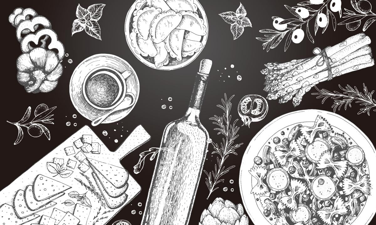 Monochrome Gourmet Kitchen Mural Wallpaper