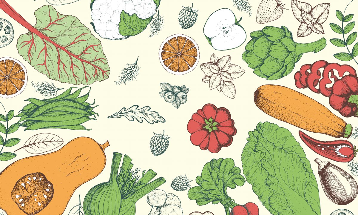 Decorative Wallpaper Mural with Fruits and Vegetables