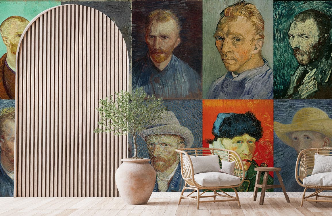 Van Gogh Portraits Exhibition Wallpaper Mural for living room decor