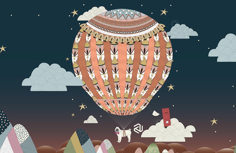 Whimsical Hot Air Balloon Adventure Mural Wallpaper