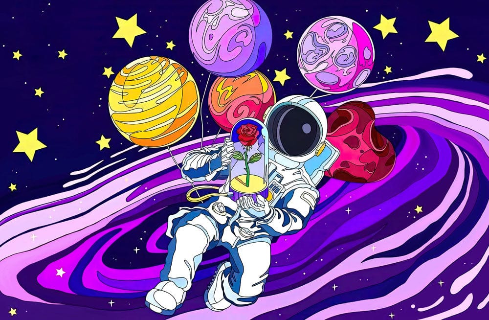 Astronaut Cosmic Voyage Kids Mural Wallpaper
