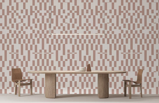 Modern Geometric Neutral Mural Wallpaper in dining room