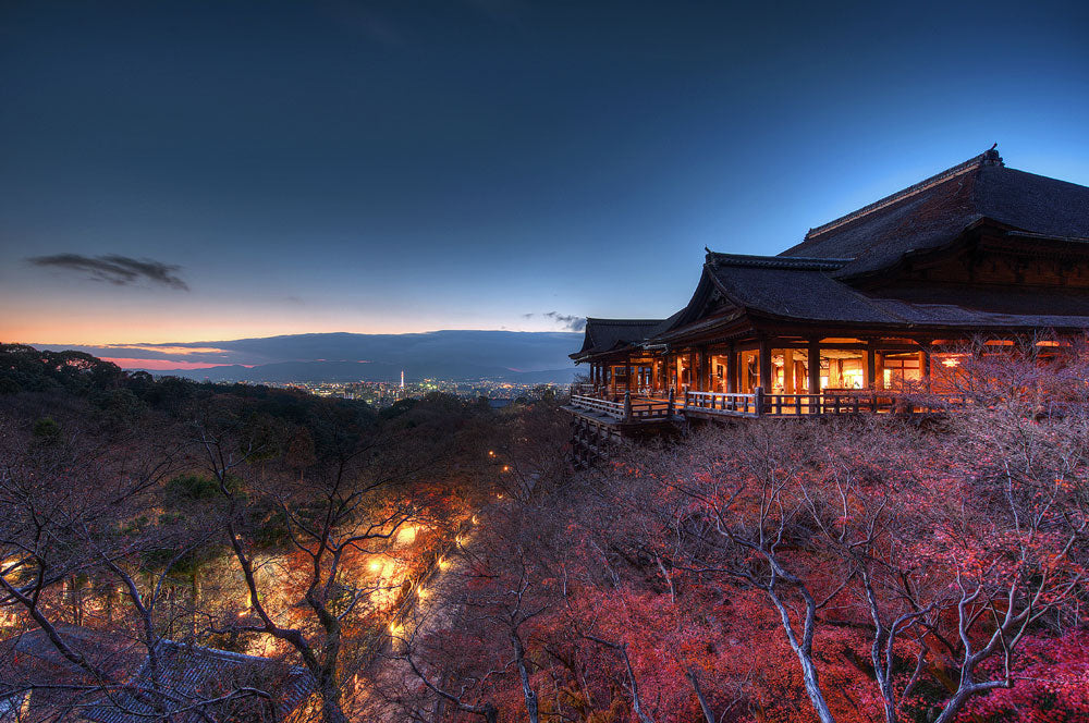 kyoto mountain temple with shining light customized wallpaper