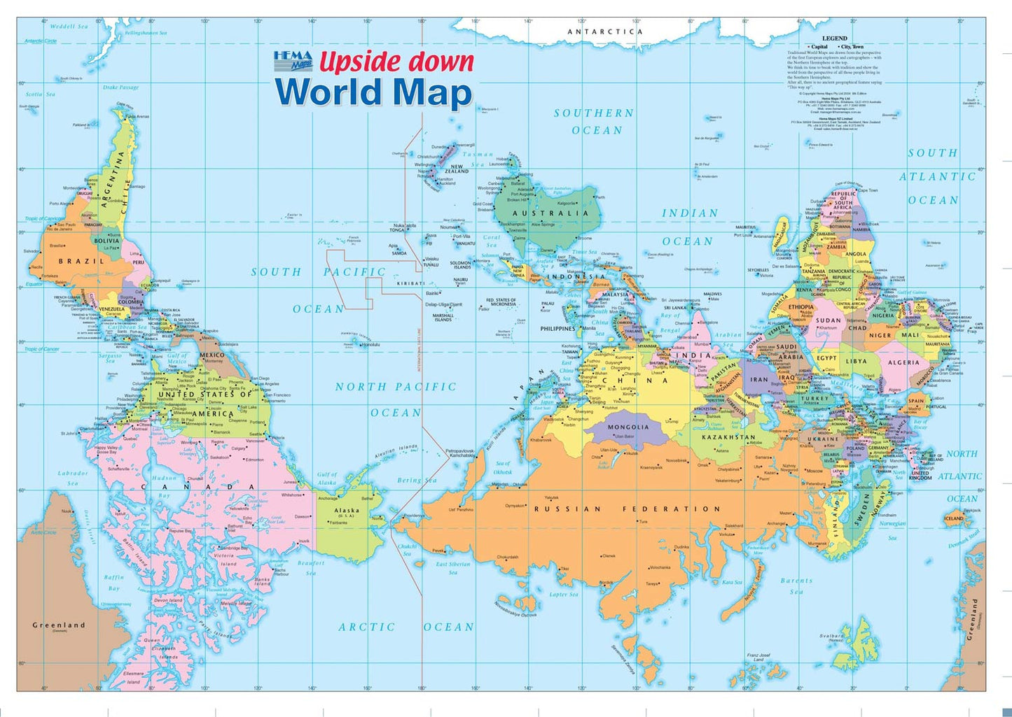 Upside Down World Map Mural Wallpaper
