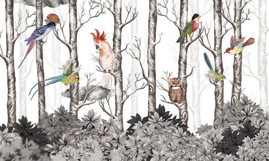 Enchanted Forest Birds Mural Wallpaper