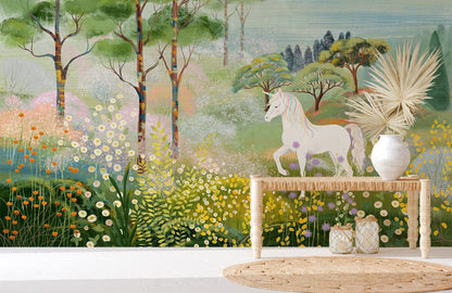 Enchanted Forest Unicorn Wall Mural in playroom