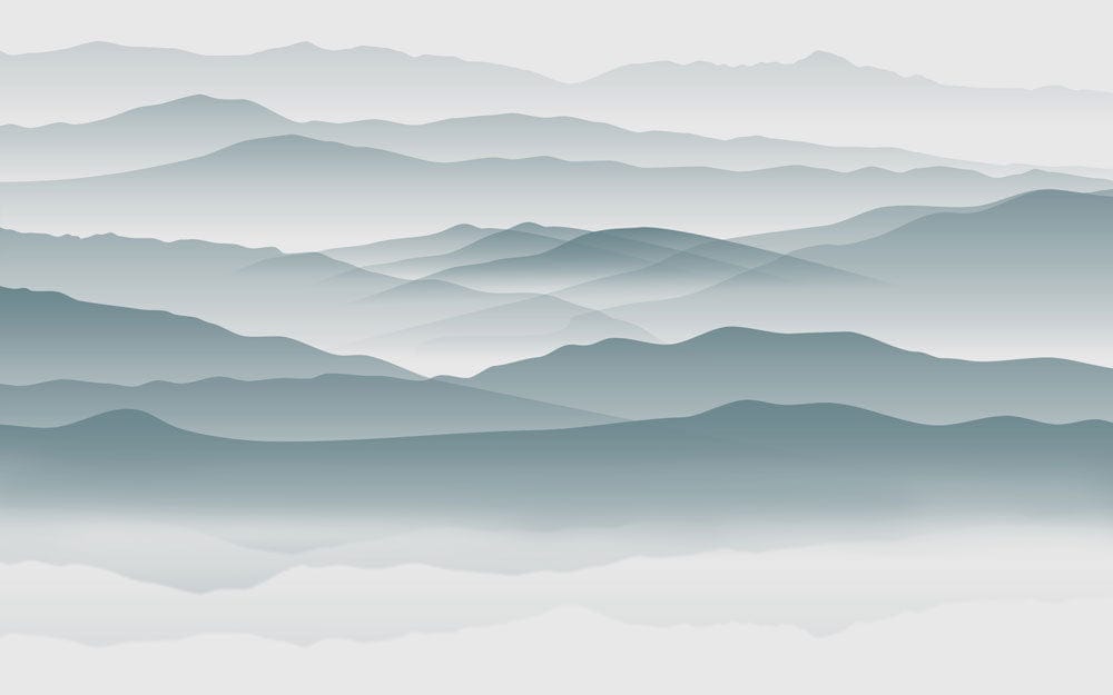 Misty Mountain Silhouette Mural Wallpaper