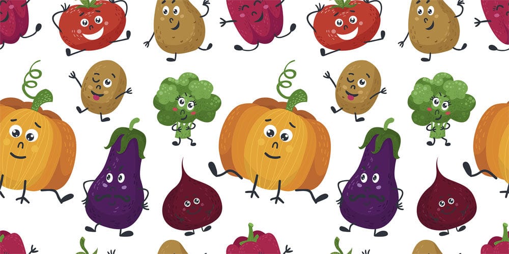 Funny emoji pattern with cartoon vegetables for the walls