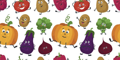 Funny emoji pattern with cartoon vegetables for the walls