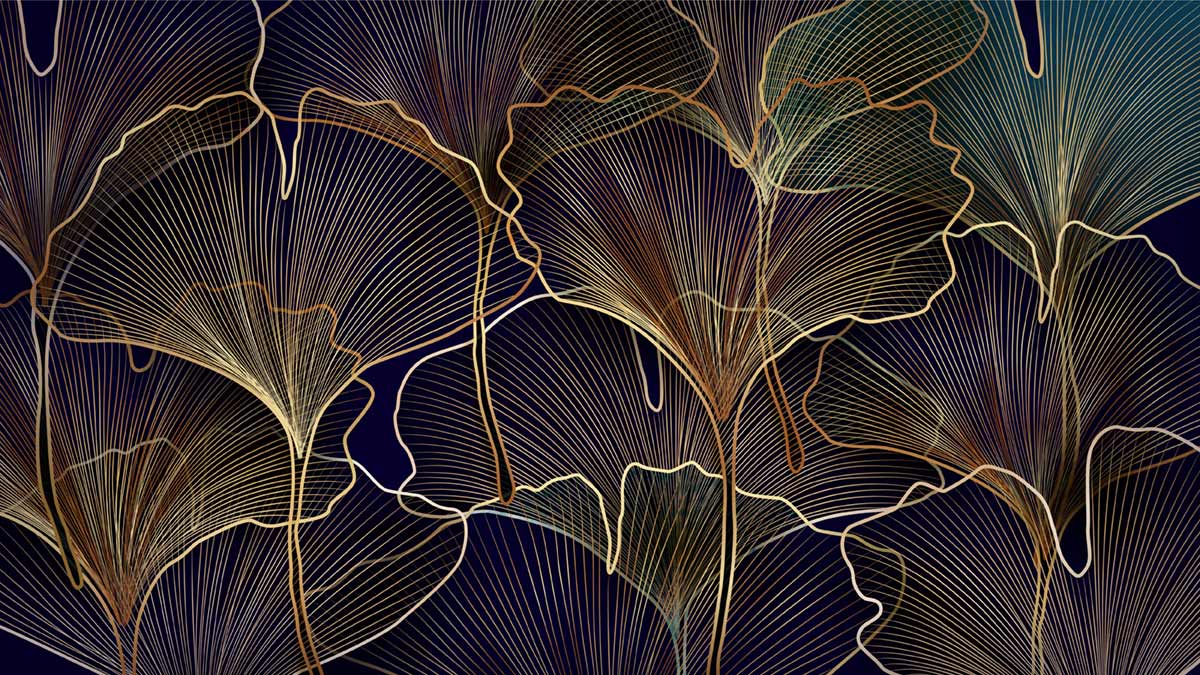 Elegant Navy Ginkgo Leaf Mural Wallpaper