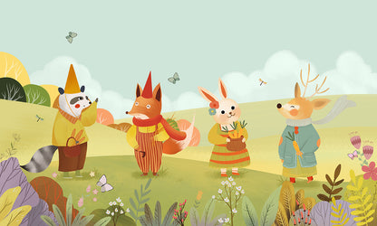 Whimsical Woodland Animal Children Mural Wallpaper