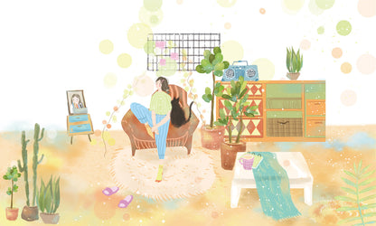 Boho Abstract Watercolor Living Room Mural Wallpaper in living room