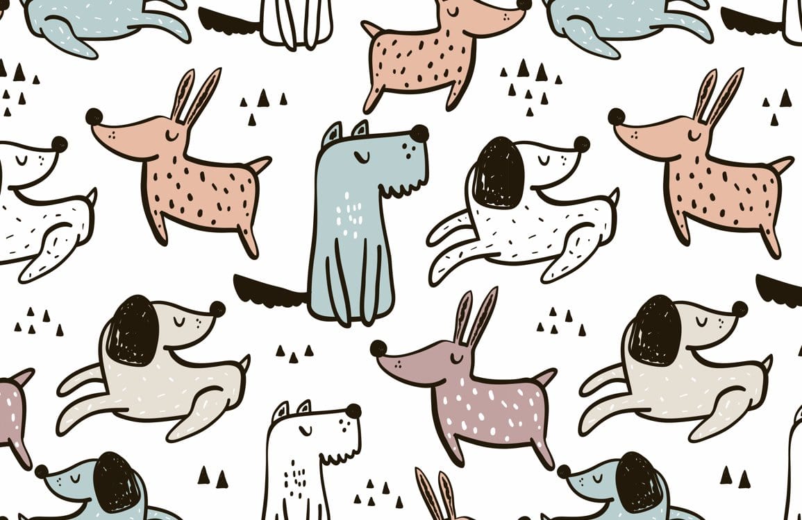 Playful Dog Pattern Kids Mural Wallpaper