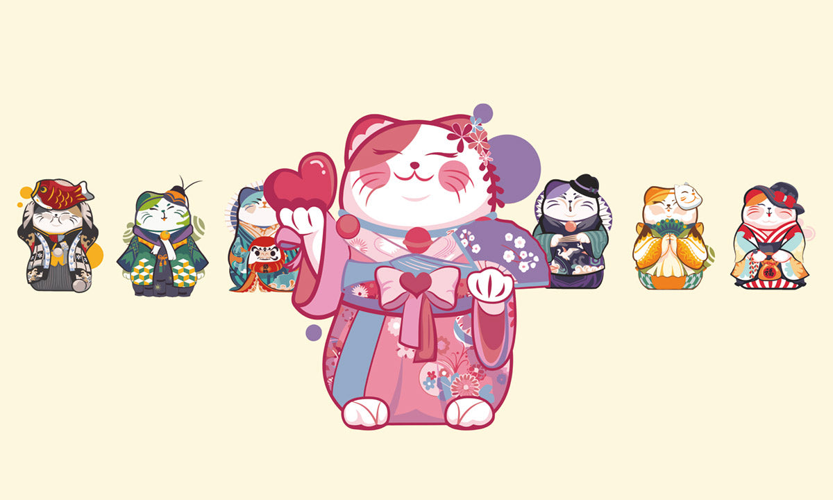 Kimono Cats Cartoon Animal Wallpaper Home Decor