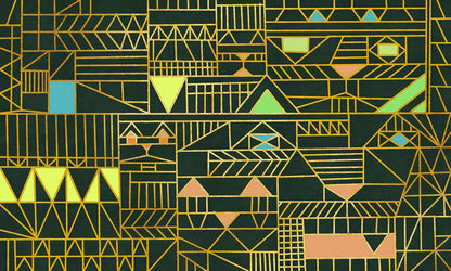 Wallpaper with a Mural Featuring a Geometric Pattern in Dark Green for Home Decor