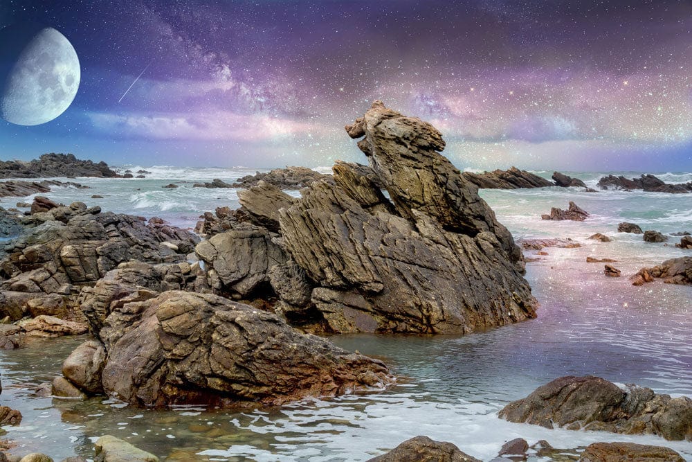 Cosmic Seashore Moonlight Landscape Mural Wallpaper