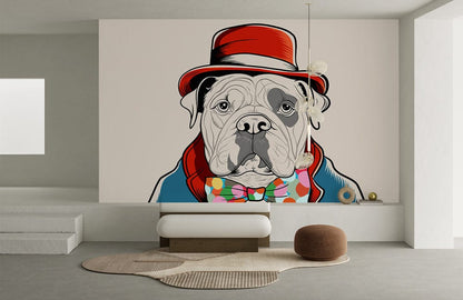 Dapper Dog Artistic Wall Mural in living room