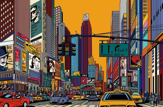 Vibrant Cityscape Artistic Wall Mural