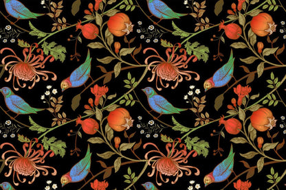 wall mural design for the room with a flower, bird, and animal leaf pattern
