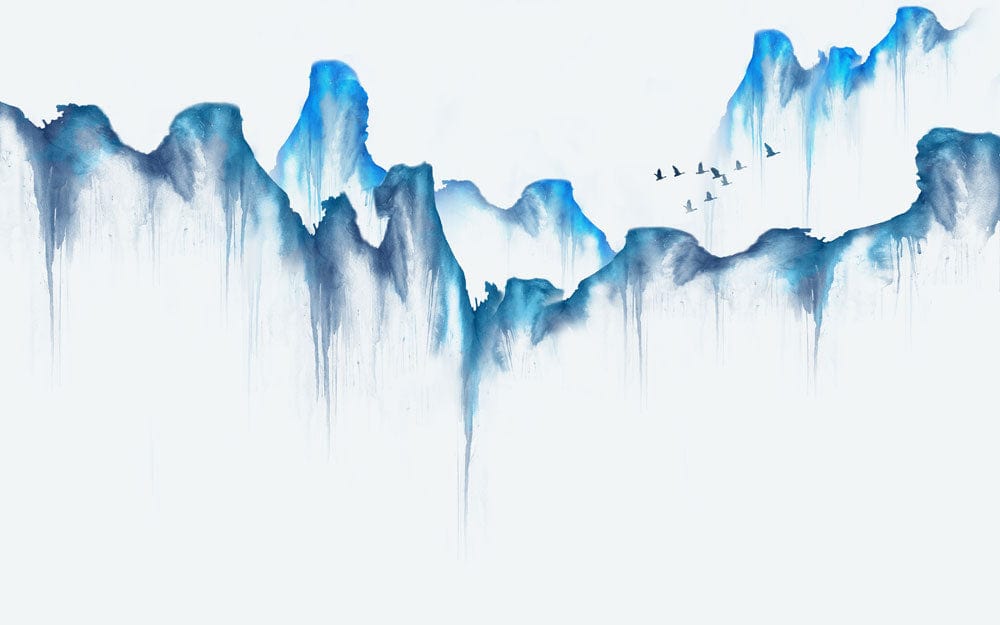 abstract blue painting mountain wallpaper mural home interior decor