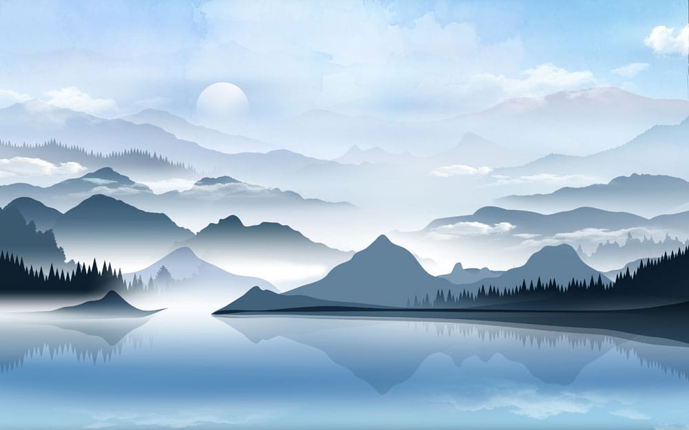 blue mountain landscape wall mural living room decor