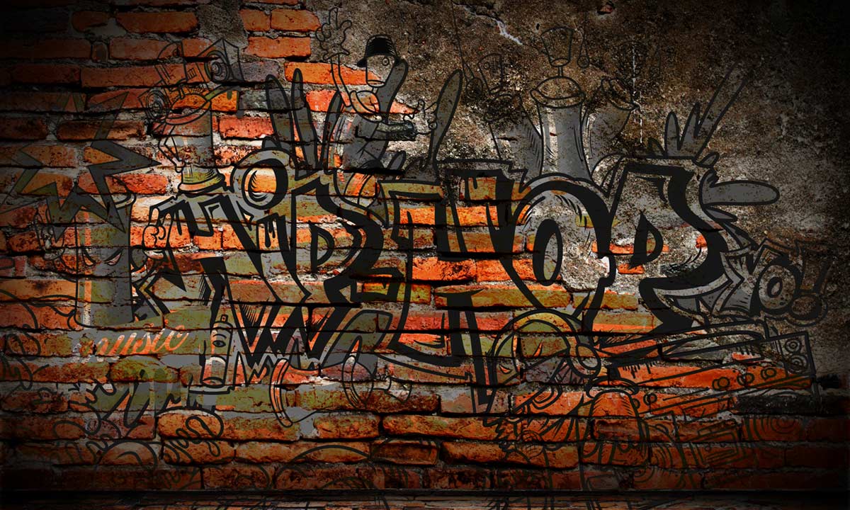 Carta da parati murale graffiti urbano in mattoni