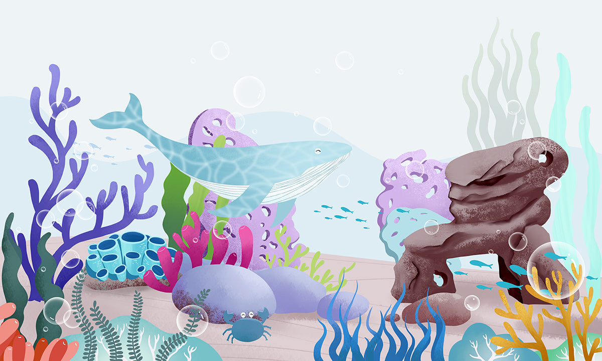 Wallpaper Mural of Seabed Animals for the Decor of a Nursery Room