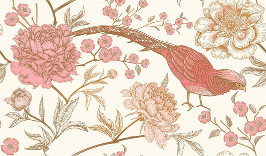 a floral and bird wall mural in the style of contemporary art