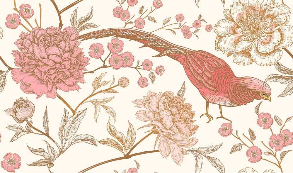 Vintage Peony Bird Garden Mural Wallpaper