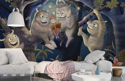 Enchanted Forest Storytime Mural Wallpaper in playroom