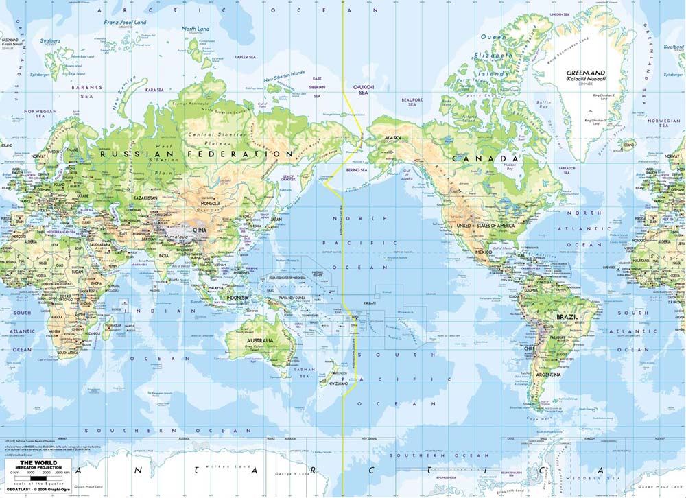 Pacific Centered World Map Mural Wallpaper