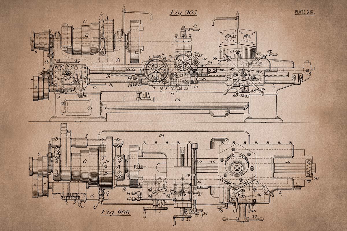Vintage Mechanical Engineering Drawing Mural Wallpaper