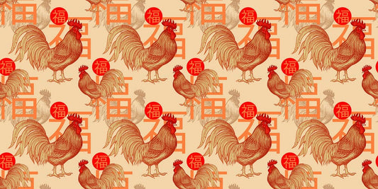 Wall mural artwork featuring an animal motif in the auspicious color red