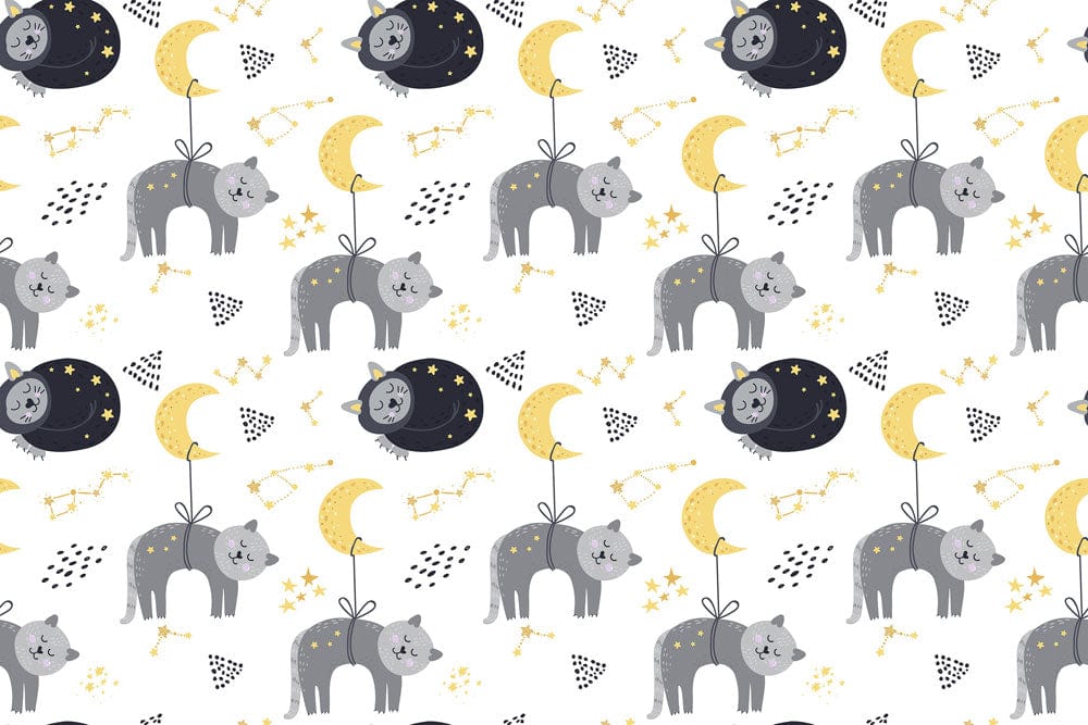 Cute Cat Moon Starry Mural Wallpaper