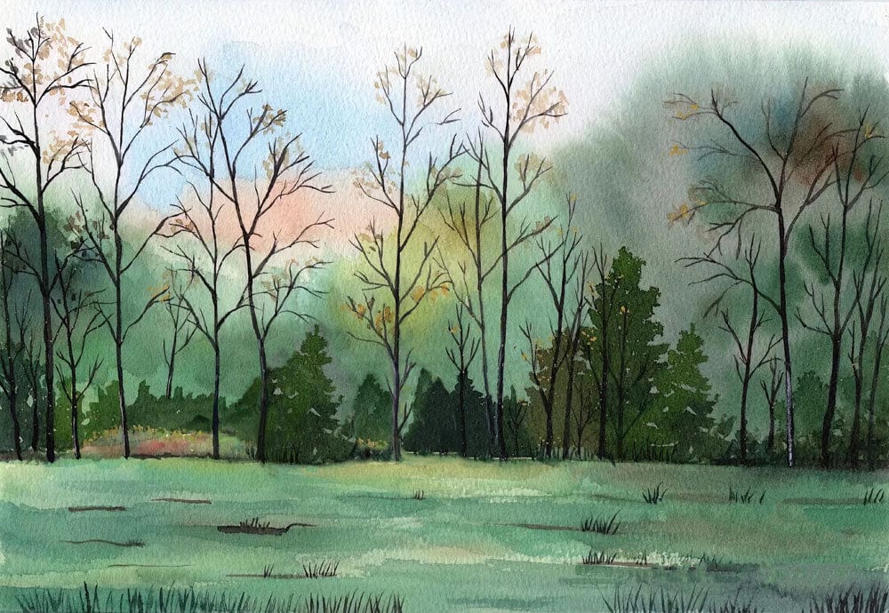 Serene Forest Watercolor Landscape Mural Wallpaper