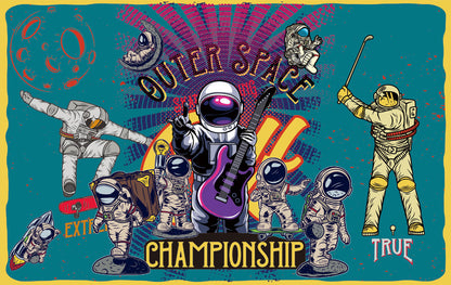 space astronaut with guitar golf mural design