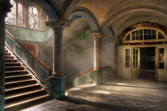 Vintage Elegance Architectural Mural Wallpaper in hallway