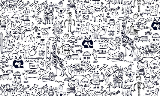 Whimsical Doodle Art Kids Mural Wallpaper