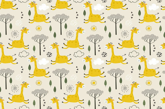 animal wallpaper mural design with giraffes and other animals