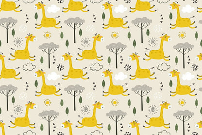 animal wallpaper mural design with giraffes and other animals