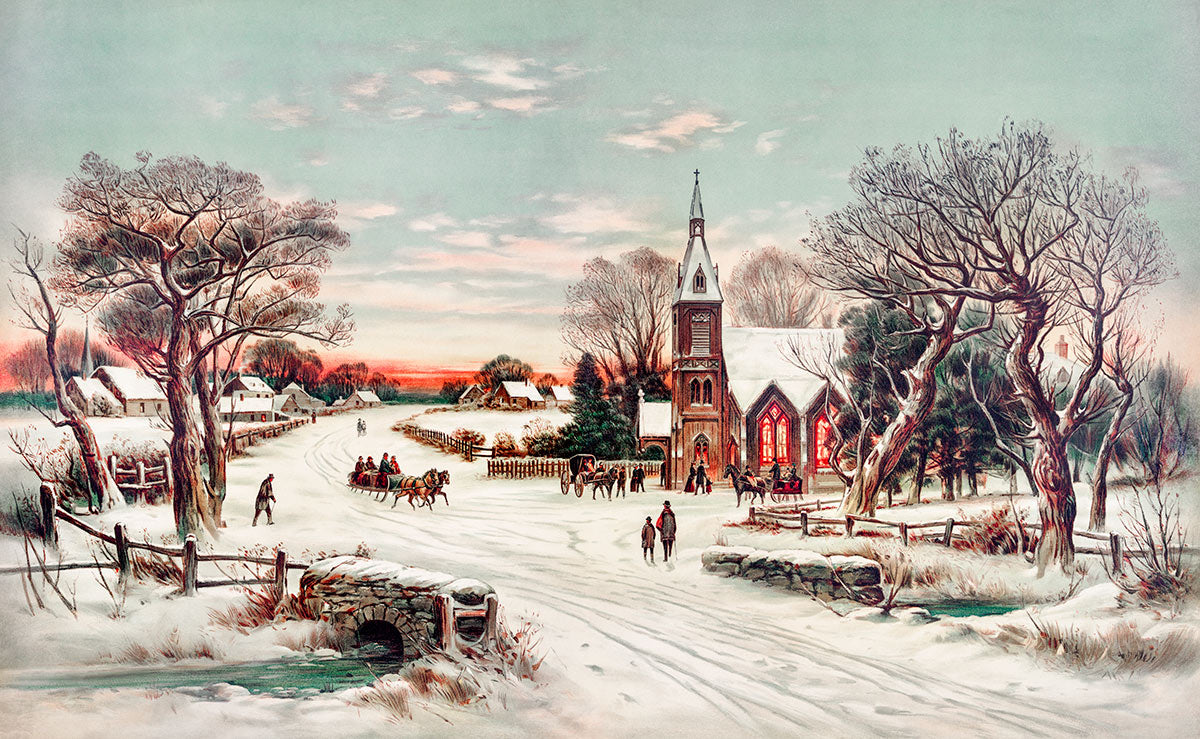 Vintage Winter Village Landschaft Wandbild Tapete