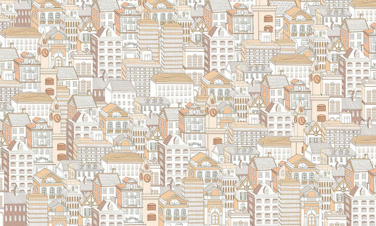 Vintage Cityscape Illustrative Wall Mural