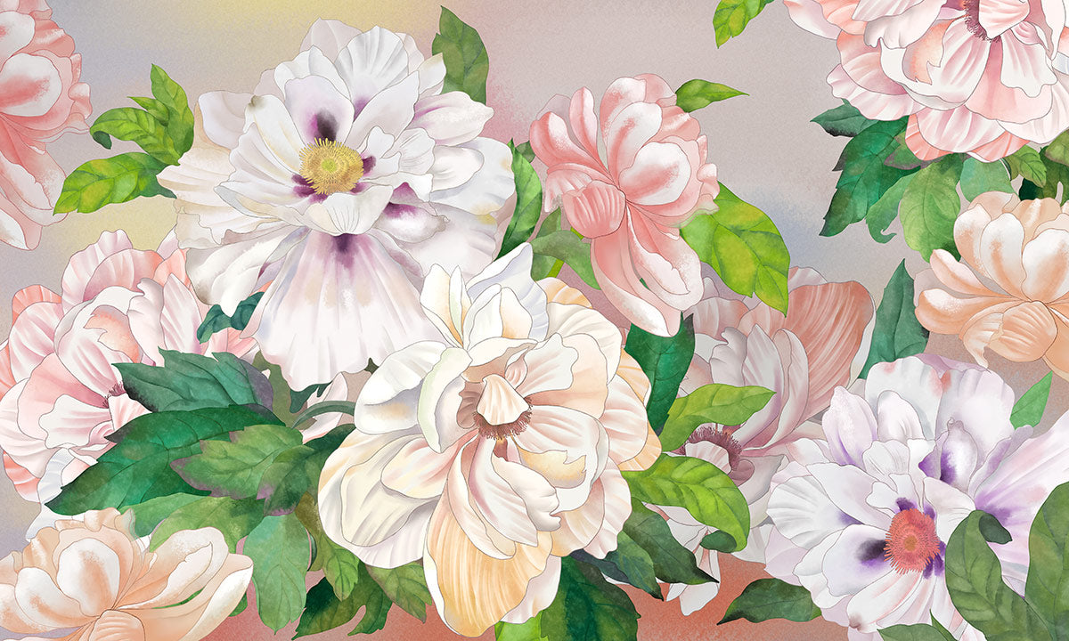 Elegant Pink Floral Watercolor Wallpaper Mural
