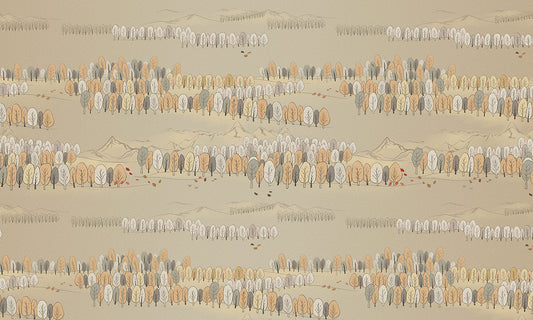 Room with a Mural Featuring a Jungle Sketch Pattern Wallpaper