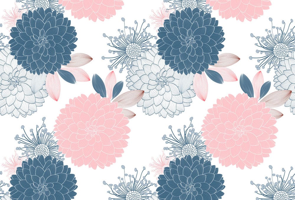 Pink Blue Floral Blossom Mural Wallpaper